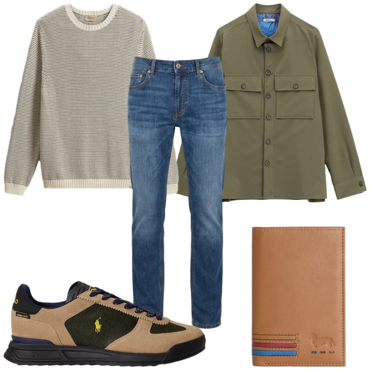 Outfit uomo - Total look #2434647. Stile Casual per Tutti i giorni. Abbinamento con portafogli, jeans, sneakers, pullovers, camicie.