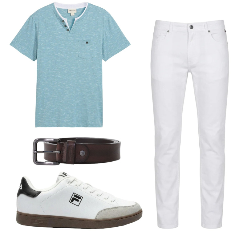 Outfit uomo - Total look #2434649. Stile Casual per Tutti i giorni. Abbinamento con t-shirt, sneakers, pantaloni, cinture.
