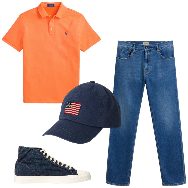 Outfit uomo - Total look #2434651. Stile Casual per Tutti i giorni. Abbinamento con jeans, sneakers, cappelli con visiera, polo.