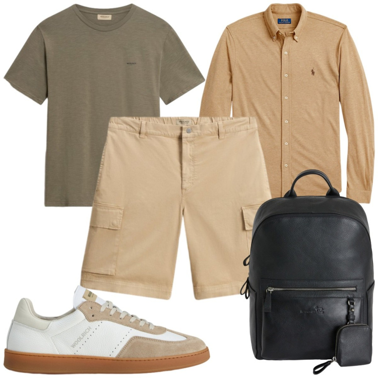 Outfit uomo - Total look #2434656. Stile Casual per Tutti i giorni. Abbinamento con borse sportive, camicie, t-shirt, sneakers, pantaloni corti.