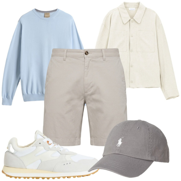 Outfit uomo - Total look #2434659. Stile Casual per Tutti i giorni. Abbinamento con bermuda, sneakers, maglieria, cappelli con visiera, camicie.