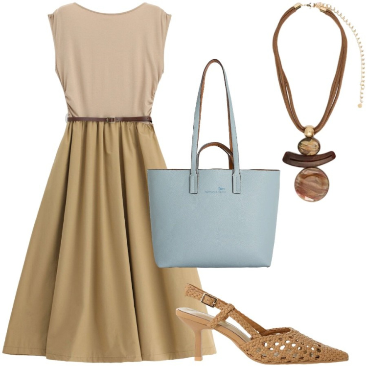 Outfit donna - In centro con le amiche. Stile Bon Ton per Tutti i giorni. Abbinamento con shopping bag, ciondoli, vestiti midi/longuette, décolleté.