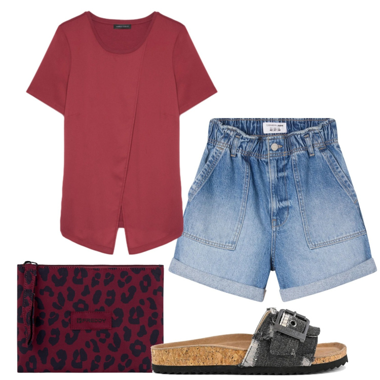 Outfit donna - Total look #2434678. Stile Casual per Tutti i giorni. Abbinamento con shorts, t-shirt, clutch, sandali.