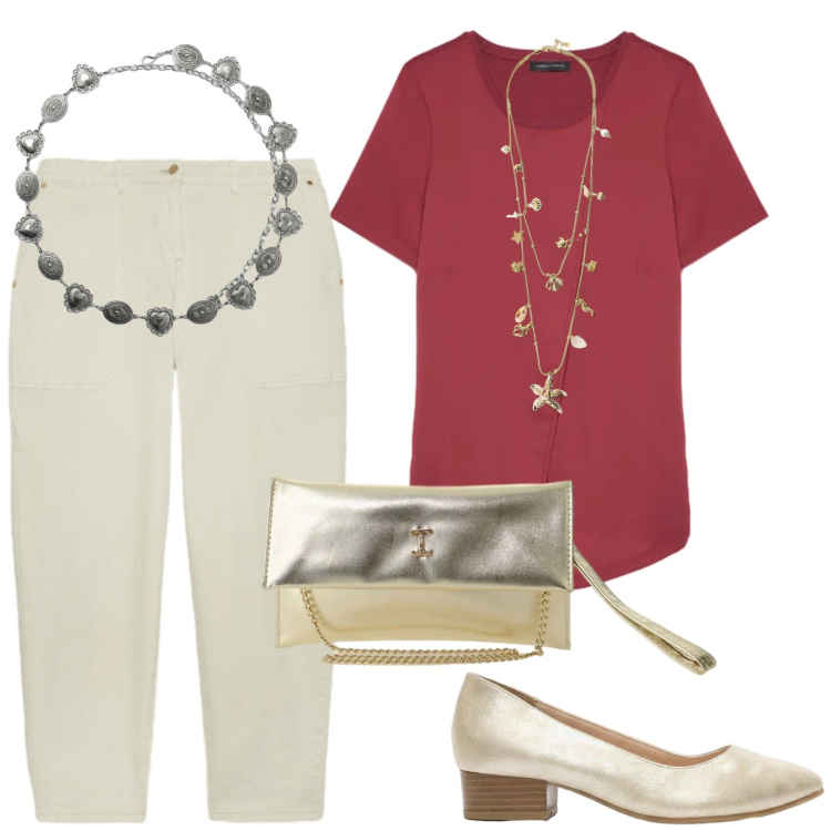 Outfit donna - Total look #2434682. Stile Casual chic per Tutti i giorni. Abbinamento con décolleté, cinture, pantaloni cargo, t-shirt, borse a tracolla, collane.