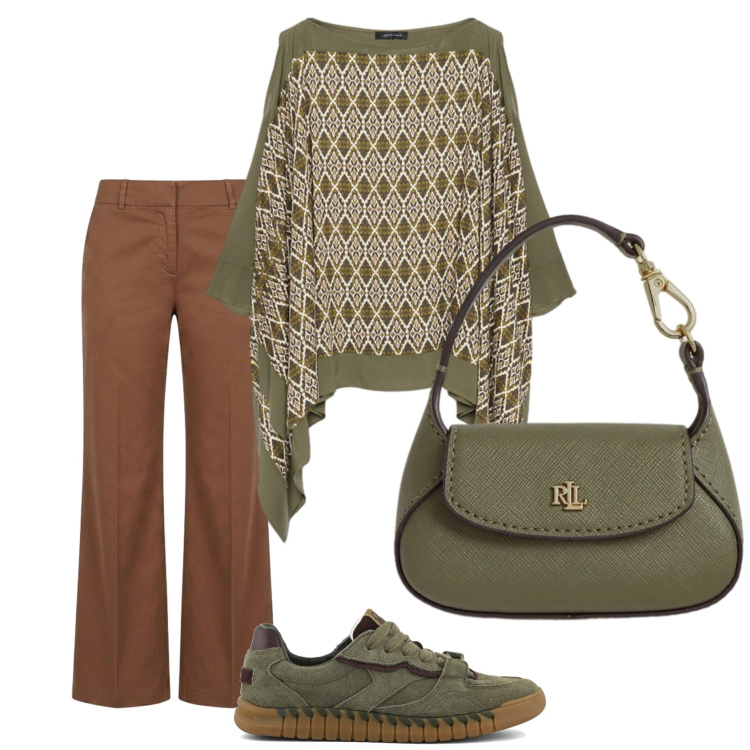 Outfit donna - Total look #2434687. Stile Casual chic per Ufficio. Abbinamento con pantaloni, bluse, borse a mano, sneakers.