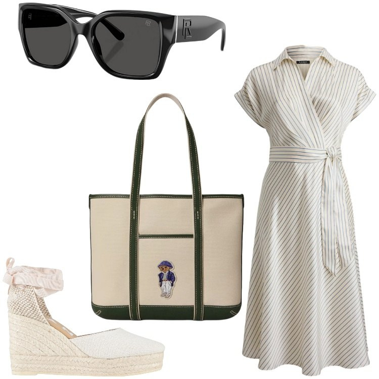 Outfit donna - La prof. di recupero. Stile Chic per Scuola/Università. Abbinamento con espadrillas, vestiti midi/longuette, occhiali da sole, borse tote.