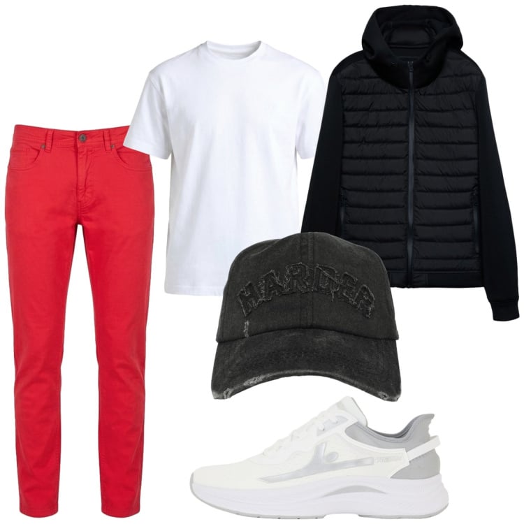 Outfit uomo - Sofisticata sicurezza. Stile Casual per Tutti i giorni. Abbinamento con pantaloni, t-shirt, giacche, cappelli con visiera, sneakers.