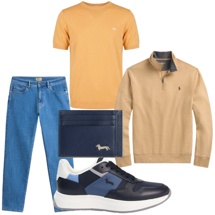 Outfit uomo - Palette sofisticata. Stile Casual per Tutti i giorni. Abbinamento con portafogli, t-shirt, sneakers, pantaloni, pullovers.