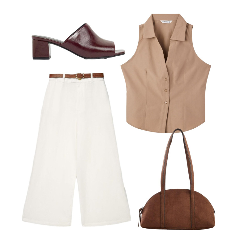 Outfit donna - Total look #2434774. Stile Basic per Tutti i giorni. Abbinamento con borse a tracolla, ciabatte, top, pantaloni a palazzo.