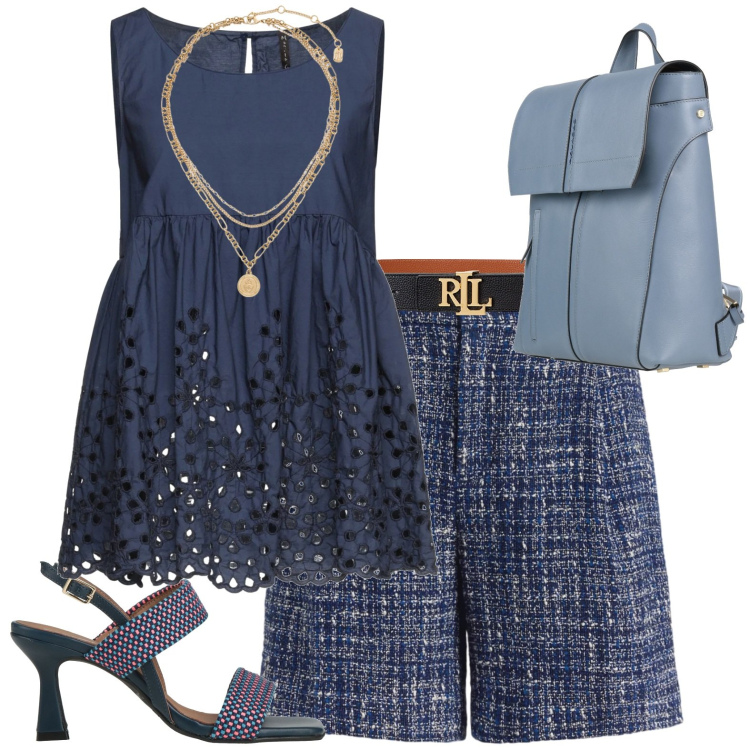 Outfit donna - Casual. Stile Casual per Tutti i giorni. Abbinamento con top, zaini, sandali in pelle, minigonne, ciondoli, cinture.