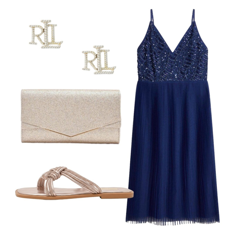 Outfit donna - Total look #2434791. Stile Chic per Serata fuori. Abbinamento con vestiti midi/longuette, orecchini, sandali, clutch.