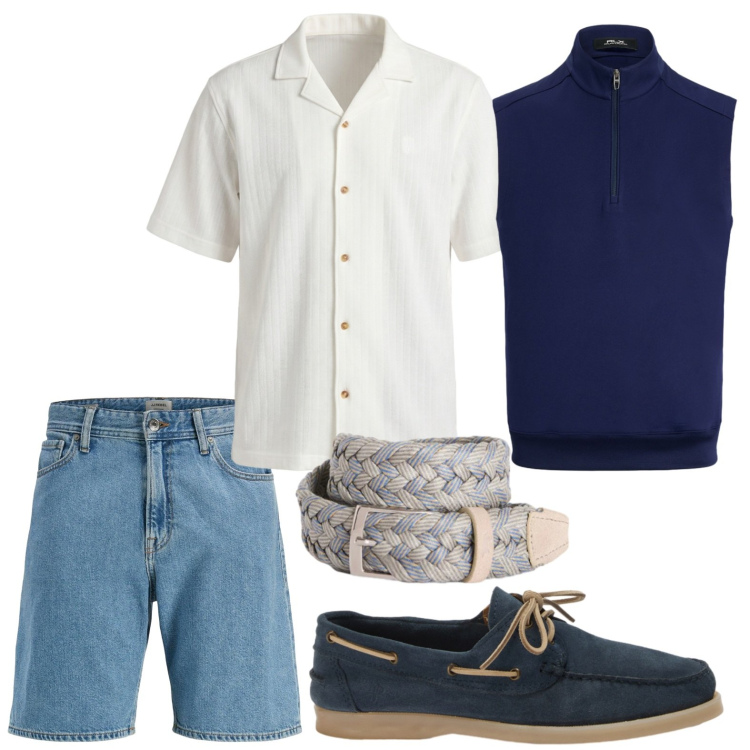 Outfit uomo - Minimalismo ricercato. Stile Casual per Tutti i giorni. Abbinamento con shorts, scarpe stringate, camicie a manica corta, cinture, piumini.