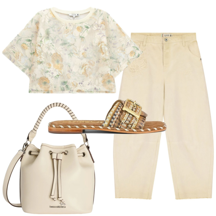 Outfit donna - Total look #2434799. Stile Casual per Tutti i giorni. Abbinamento con borse a secchiello, pantaloni, top, ciabatte.