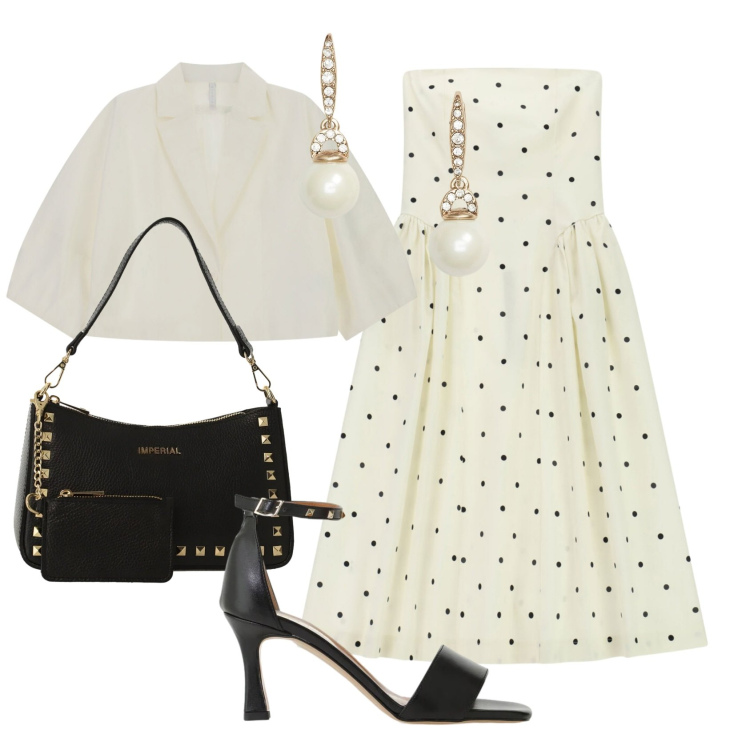 Outfit donna - Total look #2434803. Stile Bon Ton per Cerimonia. Abbinamento con borse a spalla, sandali col tacco, blazer, vestiti midi/longuette, orecchini.