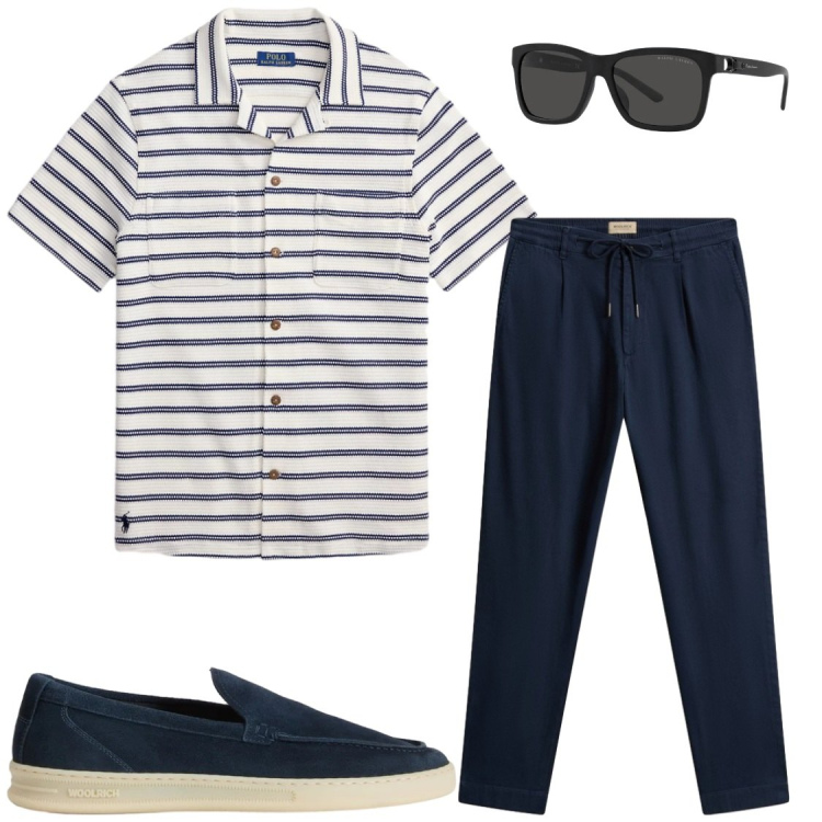 Outfit uomo - Da lavoro ad apericena. Stile Trendy per Tutti i giorni. Abbinamento con pantaloni, scarpe stringate, occhiali da sole, camicie.