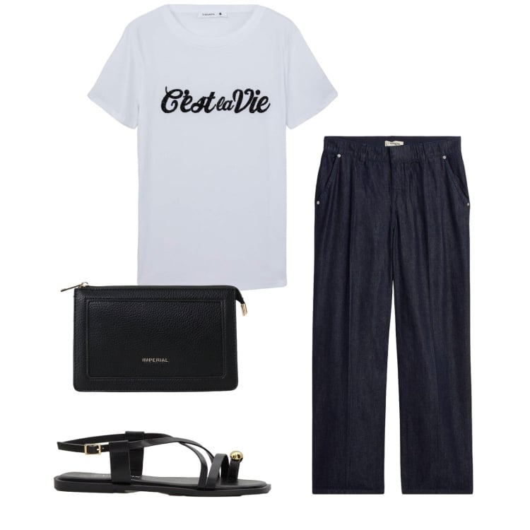 Outfit donna - Total look #2434836. Stile Basic per Tutti i giorni. Abbinamento con jeans dritti, sandali, t-shirt, borse a tracolla.