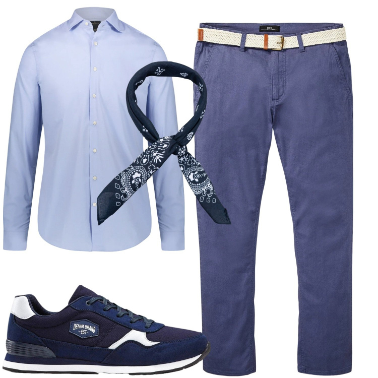 Outfit uomo - Total look #2434842. Stile Casual per Serata speciale. Abbinamento con sneakers, pantaloni chino, camicie, sciarpe e foulard.