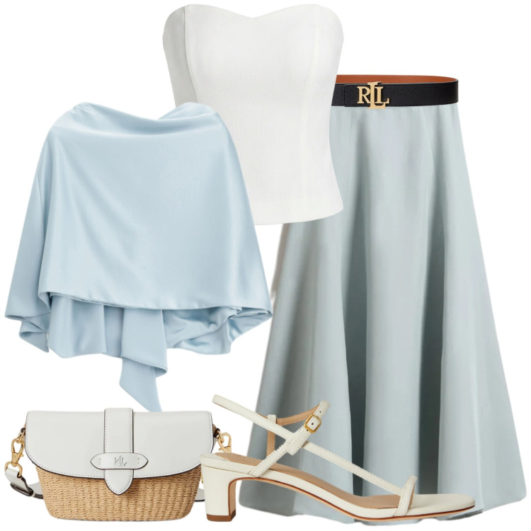 Outfit donna - Chic. Stile Chic per Serata fuori. Abbinamento con top, scialli, cinture, borse a spalla, sandali in pelle, gonne lunghe.