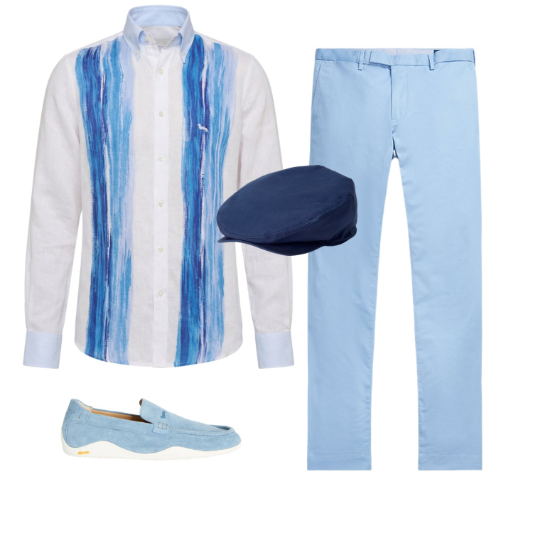 Outfit uomo - Eleganza tra Cielo e Mare. Stile Business/Elegante per Serata speciale. Abbinamento con scarpe stringate, camicie, cappelli, pantaloni.