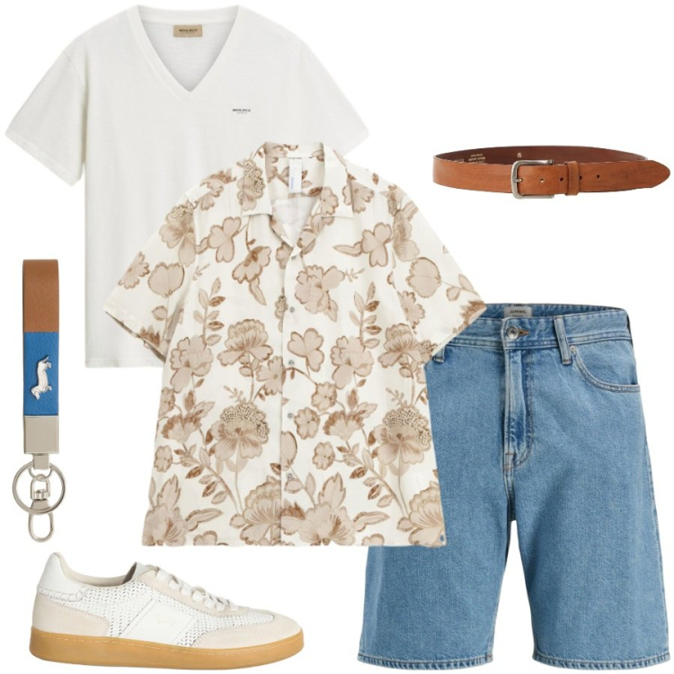 Outfit uomo - Total look #2434865. Stile Casual per Tutti i giorni. Abbinamento con shorts, portachiavi, sneakers, camicie a manica corta, cinture, t-shirt.