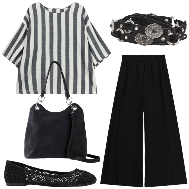 Outfit donna - Total look #2434881. Stile Basic per Ufficio. look ideale per Petite. Abbinamento con ballerine, borse a mano, cinture, top, pantaloni.