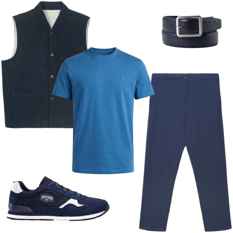 Outfit uomo - Total look #2434897. Stile Casual per Tutti i giorni. Abbinamento con sneakers, pantaloni, t-shirt, cinture, gilet.