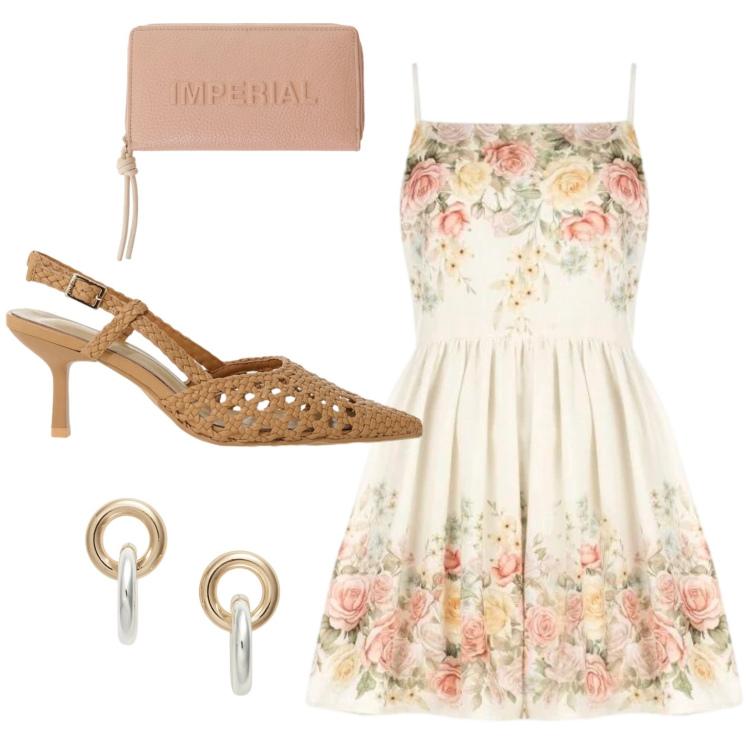 Outfit donna - Prezioso bordo floreale. Stile Chic per Serata fuori. Abbinamento con vestiti corti, décolleté, portafogli, orecchini.