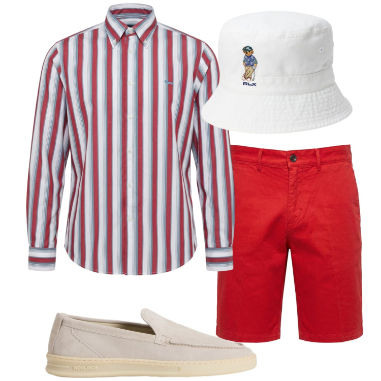 Outfit uomo - Total look #2435137. Stile Trendy per Tutti i giorni. Abbinamento con bermuda, camicie, scarpe stringate, cappelli.