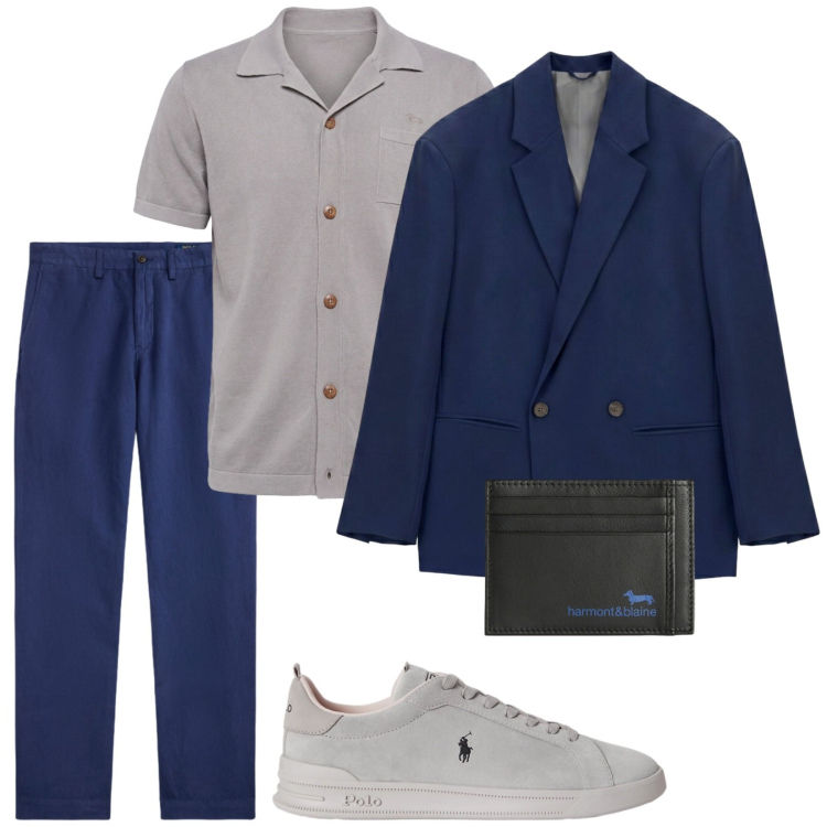 Outfit uomo - Total look #2435144. Stile Trendy per Serata speciale. Abbinamento con portafogli, camicie a manica corta, pantaloni, sneakers, giacche.