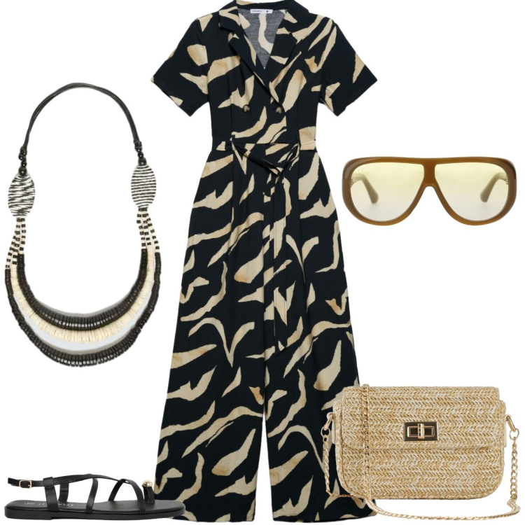 Outfit donna - Total look #2435152. Stile Casual chic per Tutti i giorni. Abbinamento con borse a tracolla, tute, sandali, occhiali da sole, collane.