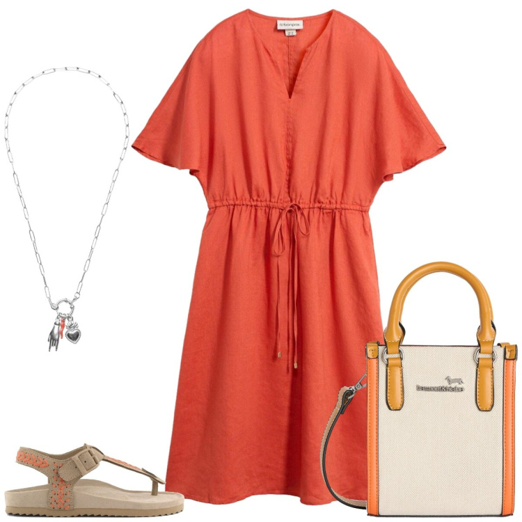 Outfit donna - Total look #2435154. Stile Casual per Tutti i giorni. Abbinamento con vestiti, borse tote, ciondoli, infradito.