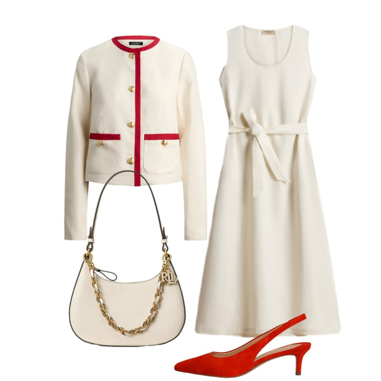 Outfit donna - Bon ton in città. Stile Bon Ton per Tutti i giorni. Abbinamento con décolleté, blazer, borse a spalla, vestiti midi/longuette.
