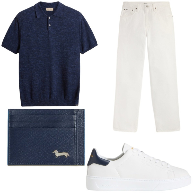 Outfit uomo - Polo protagonista. Stile Casual per Ufficio. Abbinamento con portafogli, sneakers, polo, jeans.