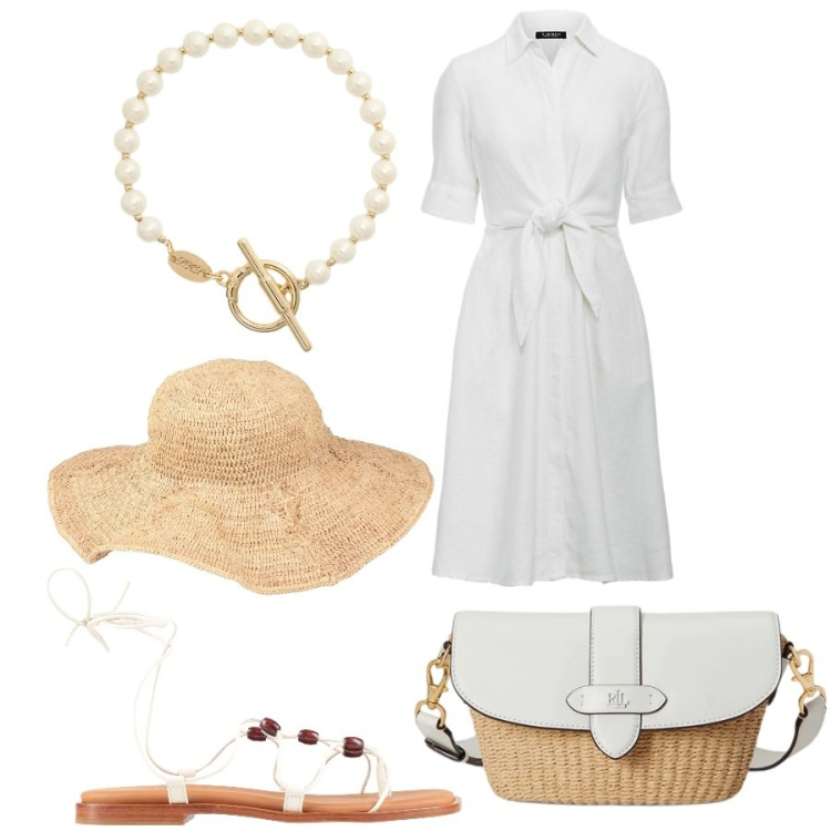 Outfit donna - Total look #2435198. Stile Casual chic per Mare. Abbinamento con ciabatte, cappelli, braccialetti, vestiti chemisier, borse a spalla.