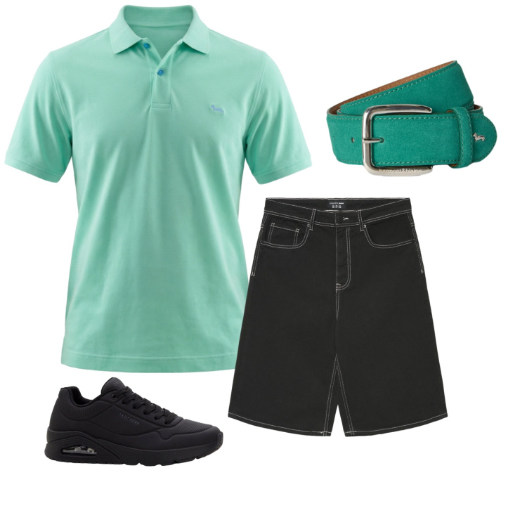 Outfit uomo - Mint City Casual. Stile Business/Elegante per Tutti i giorni. Abbinamento con sneakers, polo, cinture, pantaloni corti.