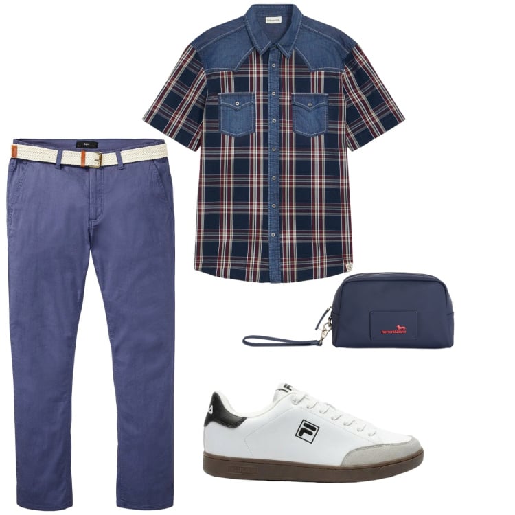 Outfit uomo - Aperitivo time. per Serata speciale. Abbinamento con pantaloni chino, sneakers, camicie a manica corta, borse sportive.