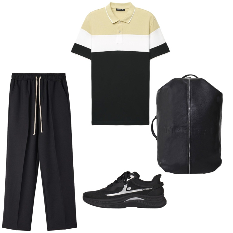 Outfit uomo - La polo. per Tutti i giorni. Abbinamento con polo, pantaloni, sneakers, borse sportive.