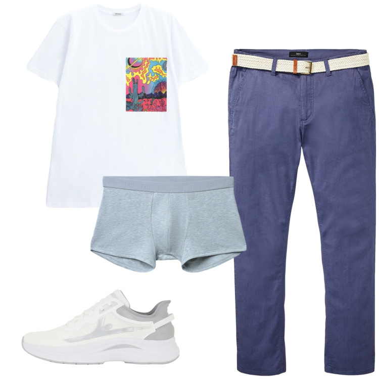 Outfit uomo - Total look #2435260. Stile Casual per Tutti i giorni. Abbinamento con pantaloni chino, boxer, sneakers, t-shirt.
