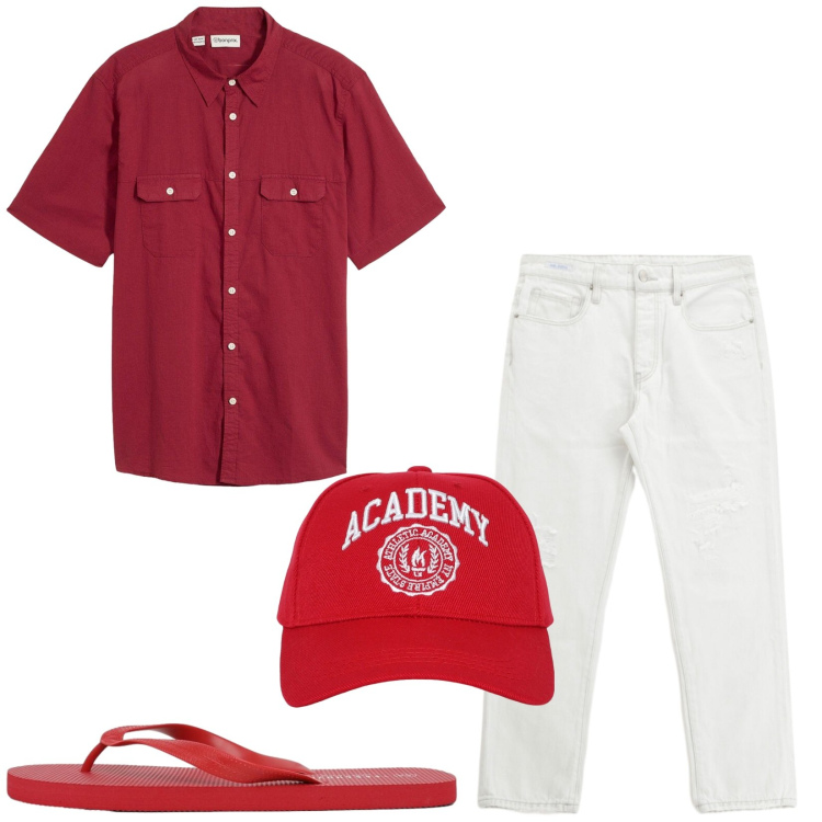 Outfit uomo - Total look #2435262. Stile Casual per Tutti i giorni. Abbinamento con camicie a manica corta, cappelli, sandali, jeans dritti.