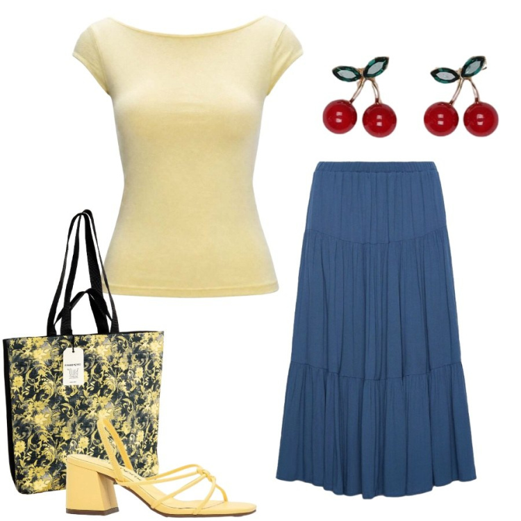 Outfit donna - Total look #2435265. Stile Casual chic per Tutti i giorni. Abbinamento con sandali col tacco, top, blazer, gonne lunghe, borse tote.