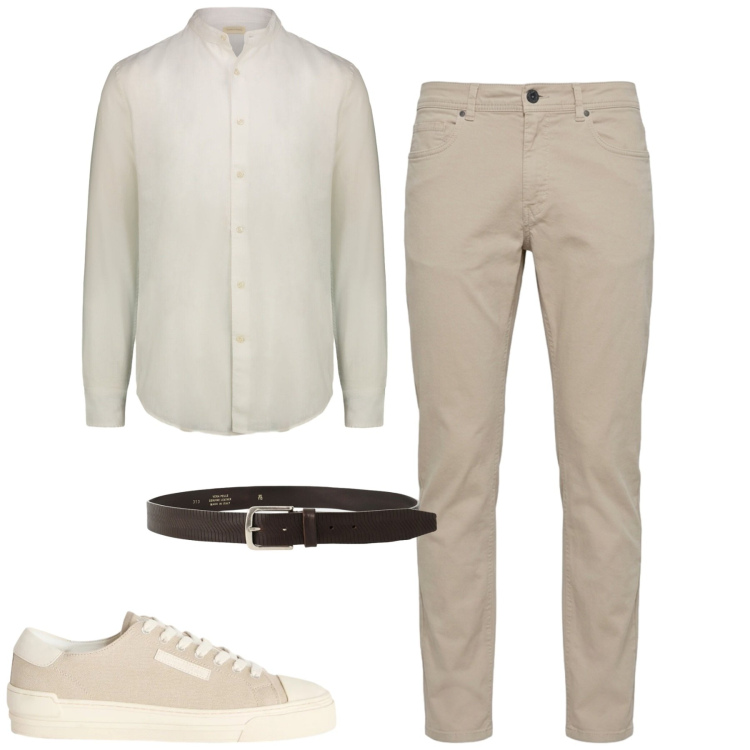 Outfit uomo - La coreana bianca per l\'ape. Stile Trendy per Serata speciale. Abbinamento con sneakers, pantaloni, camicie, cinture.