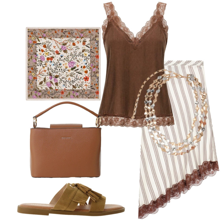 Outfit donna - Pizzi. Stile Casual chic per Tutti i giorni. Abbinamento con canottiere, foulard, collane, gonne longuette, sandali, borse a secchiello.