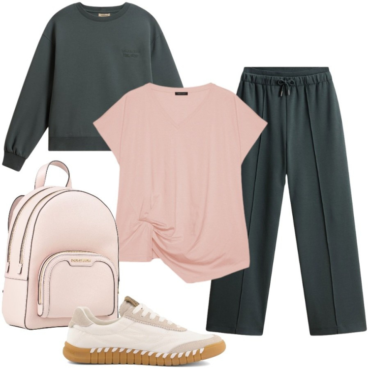 Outfit donna - Total look #2435278. Stile Casual chic per Tutti i giorni. Abbinamento con zaini, t-shirt, pantaloni, felpe, sneakers.