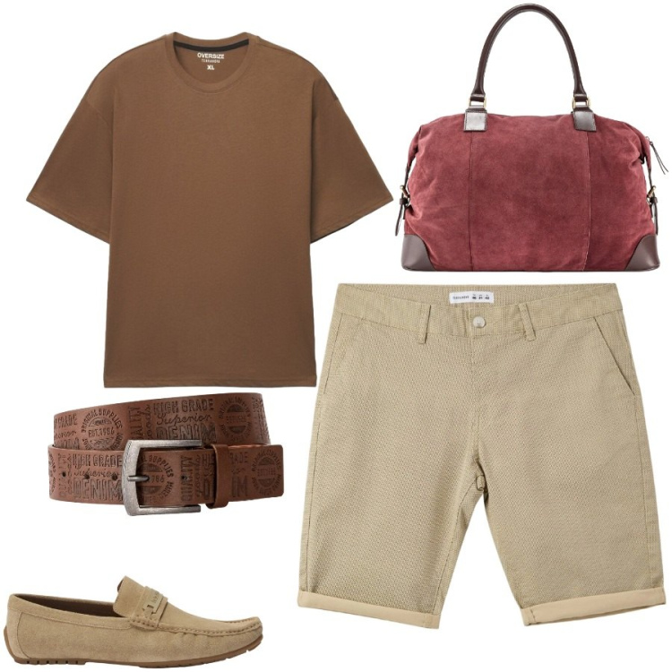 Outfit uomo - Total look #2435283. Stile Casual per Tutti i giorni. Abbinamento con cinture, scarpe stringate, pantaloni corti, t-shirt, borse sportive.