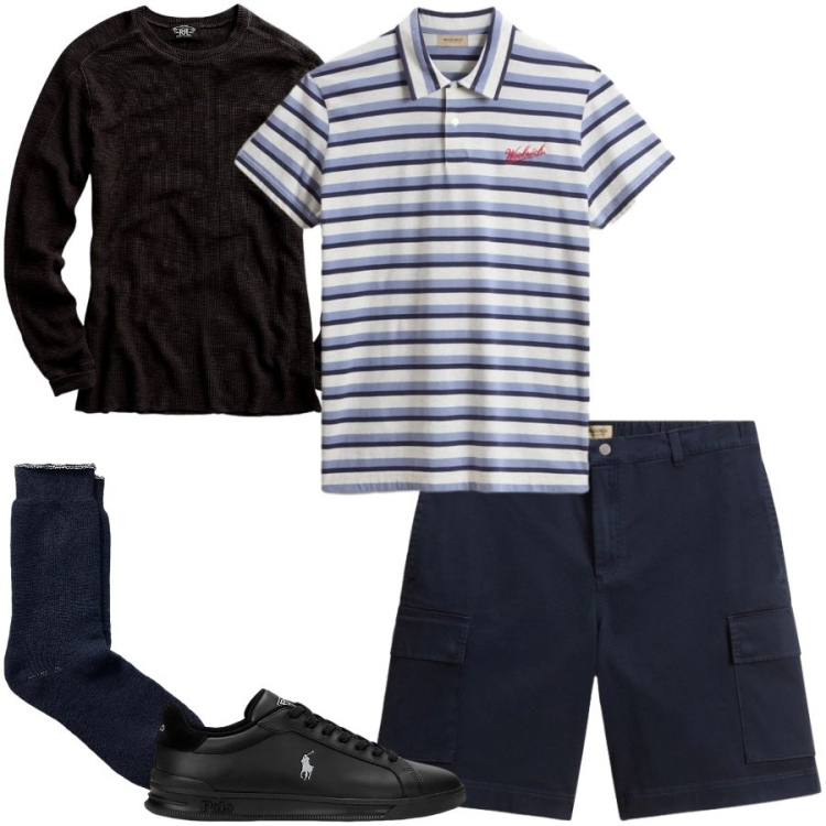 Outfit uomo - Total look #2435285. Stile Casual per Tutti i giorni. Abbinamento con pantaloni corti, polo, maglieria, calzini, sneakers.