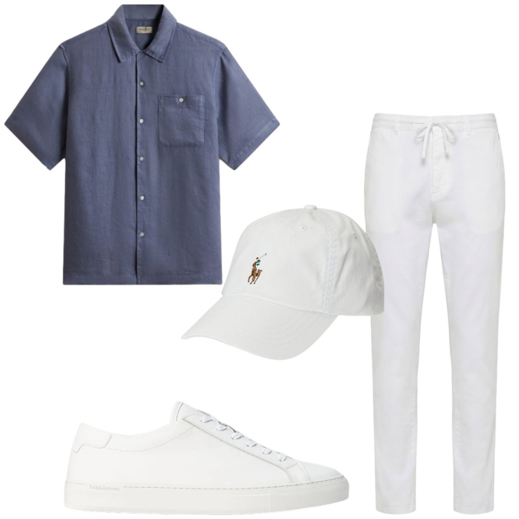 Outfit uomo - Total look #2435286. Stile Trendy per Tutti i giorni. Abbinamento con pantaloni, camicie a manica corta, sneakers, cappelli.