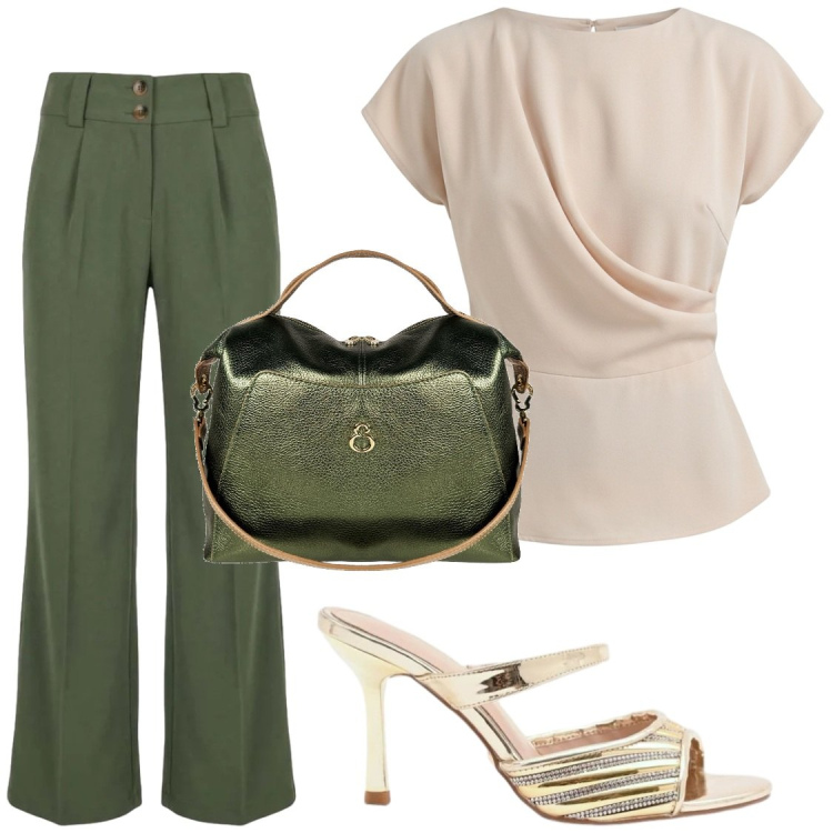 Outfit donna - Chic con le borse Elisendra. Stile Chic per Serata fuori. Abbinamento con pantaloni, borse a mano, bluse, sabot.