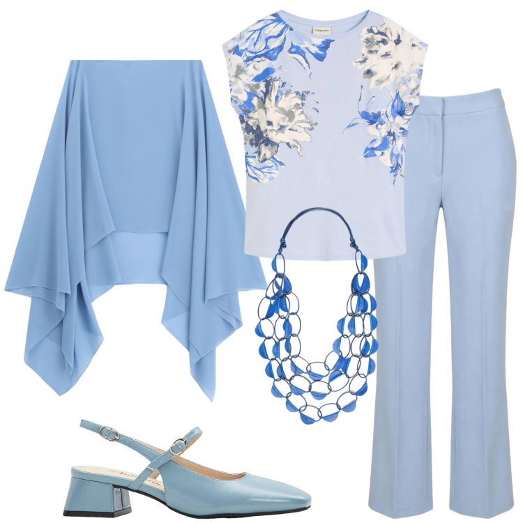 Outfit donna - Chic. Stile Chic per Cerimonia. Abbinamento con maglieria, décolleté, cappe, collane, pantaloni.