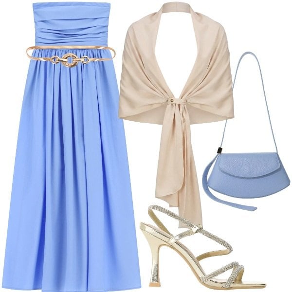 Outfit donna - Matrimonio in vista. Stile Chic per Cerimonia. Abbinamento con cinture, stole, vestiti midi/longuette, sandali col tacco, borse a spalla.