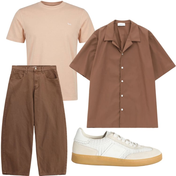 Outfit uomo - Casual contemporaneo. Stile Trendy per Serata speciale. Abbinamento con sneakers, t-shirt, camicie a manica corta, pantaloni.